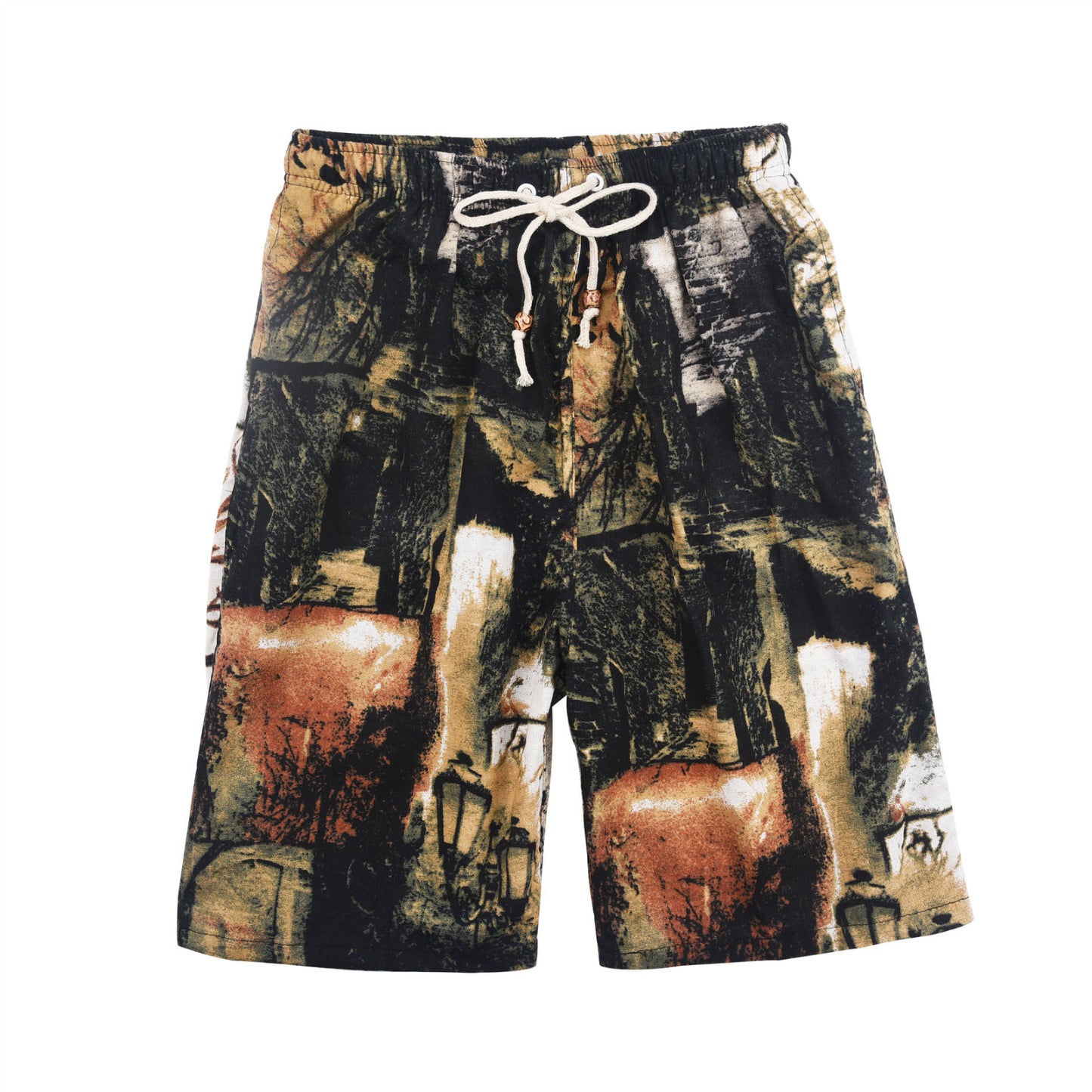 Summer new cotton and linen printed five-point men's beach pants casual sports loose plus size shorts men's thin fashion