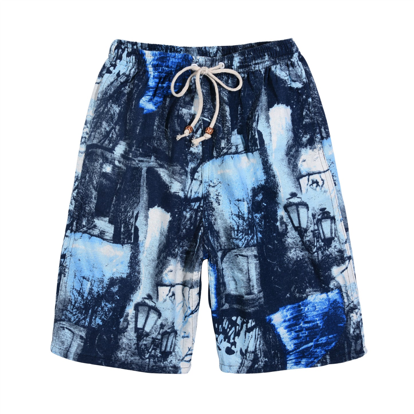Summer new cotton and linen printed five-point men's beach pants casual sports loose plus size shorts men's thin fashion