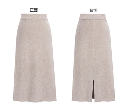 Skirt women's slimming mid-length plus size woolen skirt split hip skirt one-step skirt high waist long skirt 75cm