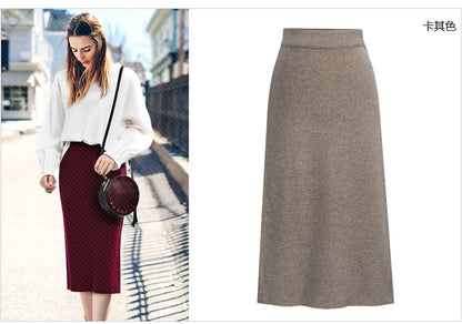 Skirt women's slimming mid-length plus size woolen skirt split hip skirt one-step skirt high waist long skirt 75cm