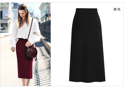Skirt women's slimming mid-length plus size woolen skirt split hip skirt one-step skirt high waist long skirt 75cm