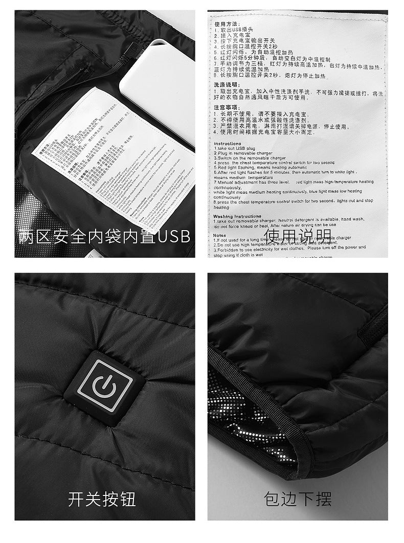Hot in Stock, Multi-Zone Heating Vest, Men's Winter Heated Cotton Coat, Intelligent Constant Temperature Safety Electric Heating Suit Vest Wholesale