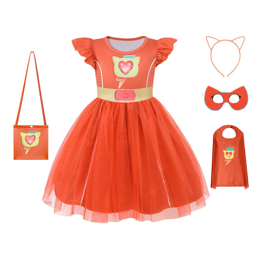 Girls Tutu Dresses 4-5 Toddler Short Sleeve Party Tulle Dresses Kids Birthday Dress Up Costume Daily Casual Wear with Capes Headband Mask and Little Purse Orange