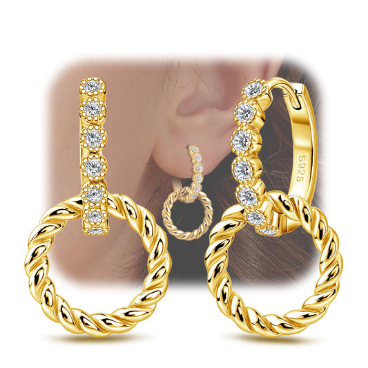 Gold Hoop Earrings for Women Trendy - Sterling Silver Hypoallergenic Twist Hoop Earrings Stylish Lightweight Cubic Zirconia Loop Earrings Fashion Earring for Sensitive Ears Gift for Birthday Christmas