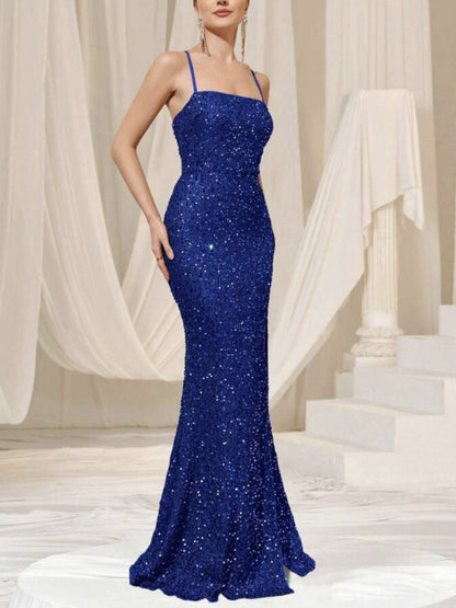 Amazon cross-border summer new European and American women's high waist sexy fashion dress strap sequin split dress