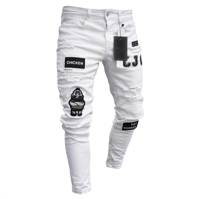 New Trendy Aliexpress European and American Slim-Fit Men's Jeans with Holes, Export Quality Slim-Fit Jeans for Wish Cross-Border Sales