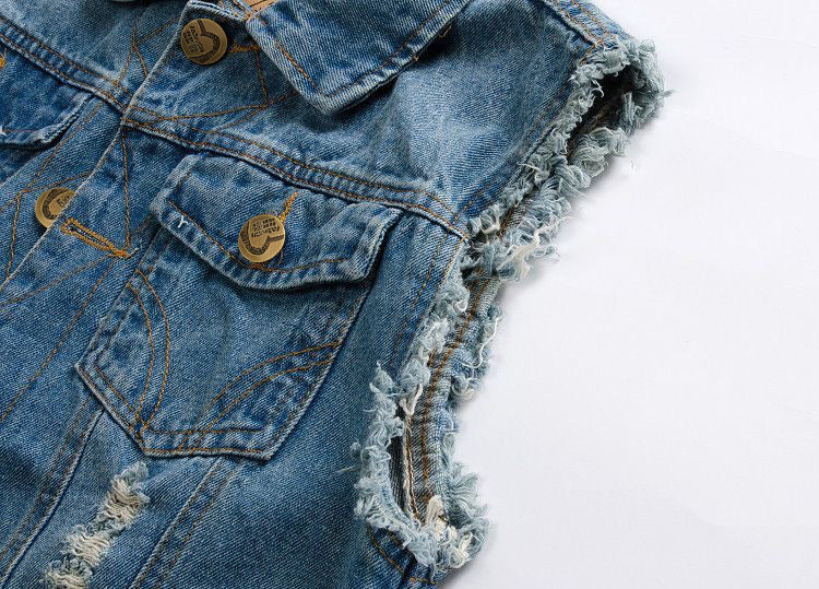 Men's Ripped Denim Vest Spring Summer Autumn Korean Men's Foreign Trade Waistcoat Slim-fit Vest Top