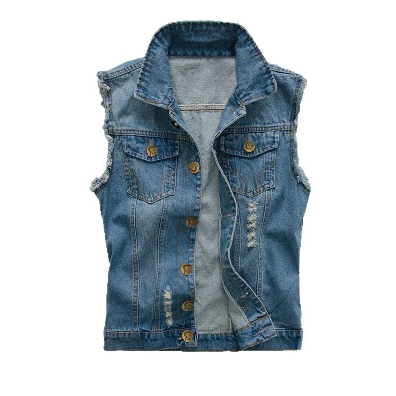 Men's Ripped Denim Vest Spring Summer Autumn Korean Men's Foreign Trade Waistcoat Slim-fit Vest Top