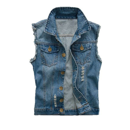 Men's Ripped Denim Vest Spring Summer Autumn Korean Men's Foreign Trade Waistcoat Slim-fit Vest Top