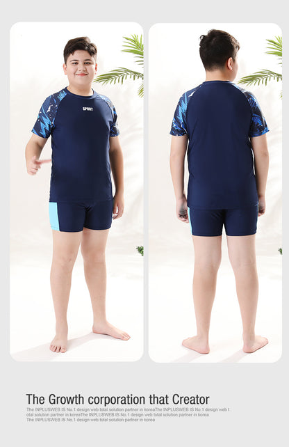 Children's Swimwear for Boys, Two-Piece Swim Trunks for Older Boys, 2026 New Model, Professional Sun-Protective Swimsuit, Hot Spring Set