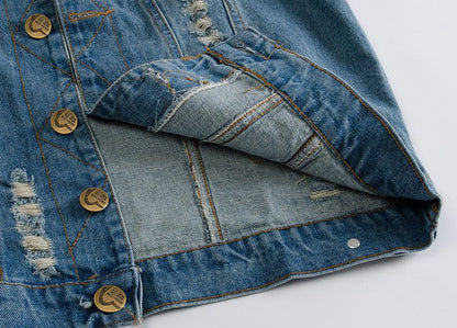 Men's Ripped Denim Vest Spring Summer Autumn Korean Men's Foreign Trade Waistcoat Slim-fit Vest Top