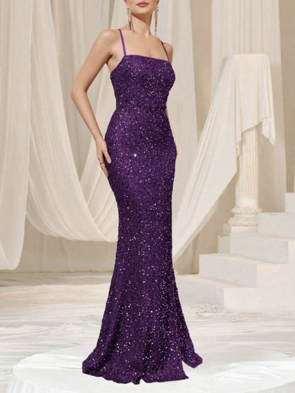 Amazon cross-border summer new European and American women's high waist sexy fashion dress strap sequin split dress