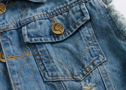 Men's Ripped Denim Vest Spring Summer Autumn Korean Men's Foreign Trade Waistcoat Slim-fit Vest Top