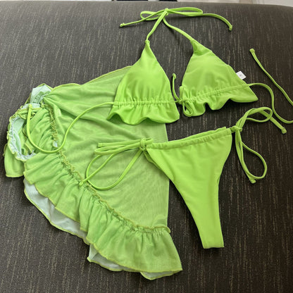 2025 European and American New Mesh Skirt Pleated Swimsuit Bikini Bikini Cross-Border Aliexpress