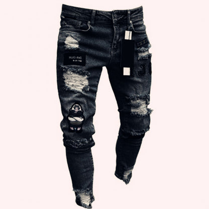 New Trendy Aliexpress European and American Slim-Fit Men's Jeans with Holes, Export Quality Slim-Fit Jeans for Wish Cross-Border Sales
