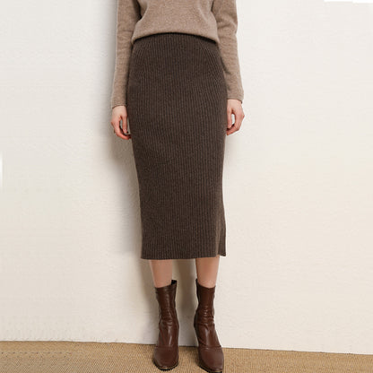 Skirt women's slimming mid-length plus size woolen skirt split hip skirt one-step skirt high waist long skirt 75cm