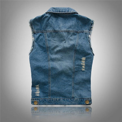 Men's Ripped Denim Vest Spring Summer Autumn Korean Men's Foreign Trade Waistcoat Slim-fit Vest Top