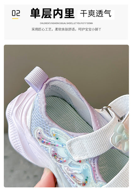 Girls' Shoes 2026 Summer New Style Children's Sports Sandals for Older Kids Breathable Mesh Beach Shoes Hollow Casual Shoes