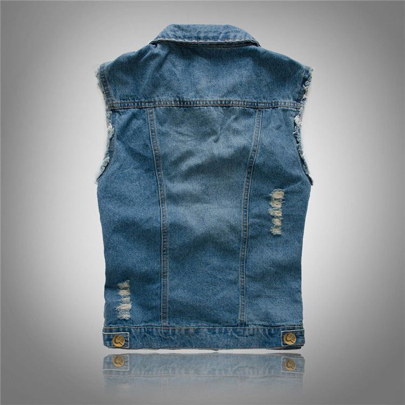 Men's Ripped Denim Vest Spring Summer Autumn Korean Men's Foreign Trade Waistcoat Slim-fit Vest Top