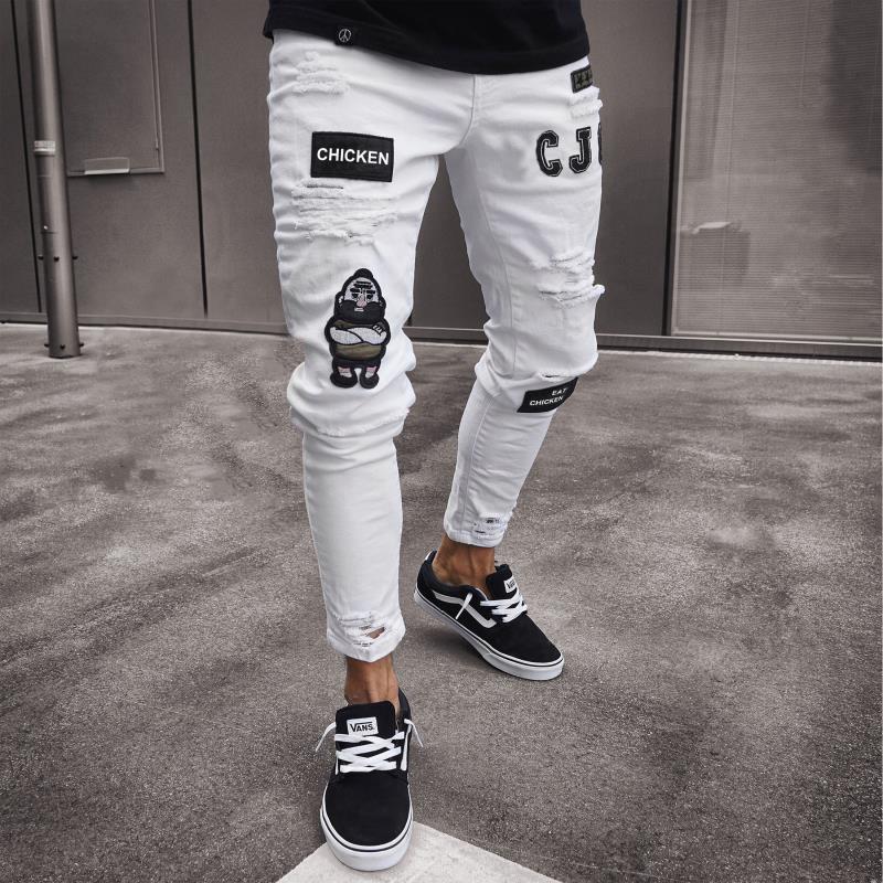 New Trendy Aliexpress European and American Slim-Fit Men's Jeans with Holes, Export Quality Slim-Fit Jeans for Wish Cross-Border Sales