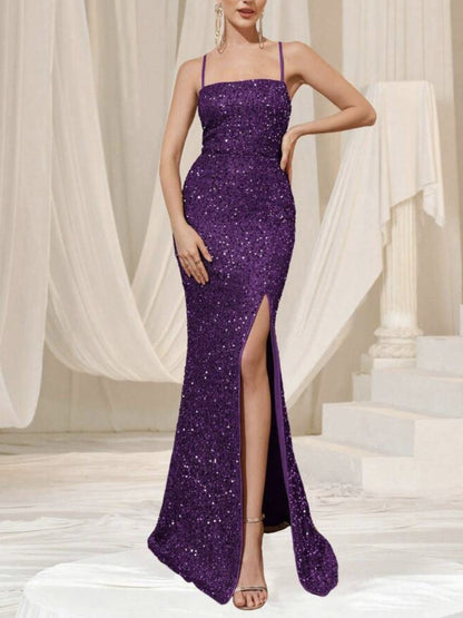 Amazon cross-border summer new European and American women's high waist sexy fashion dress strap sequin split dress