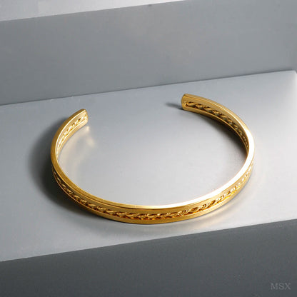 Beads Punk Gold Plated Thick Textured Open Bracelet Bangle for Women Men Trendy Stainless Steel Metal Bracelets