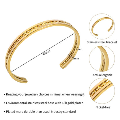 Beads Punk Gold Plated Thick Textured Open Bracelet Bangle for Women Men Trendy Stainless Steel Metal Bracelets