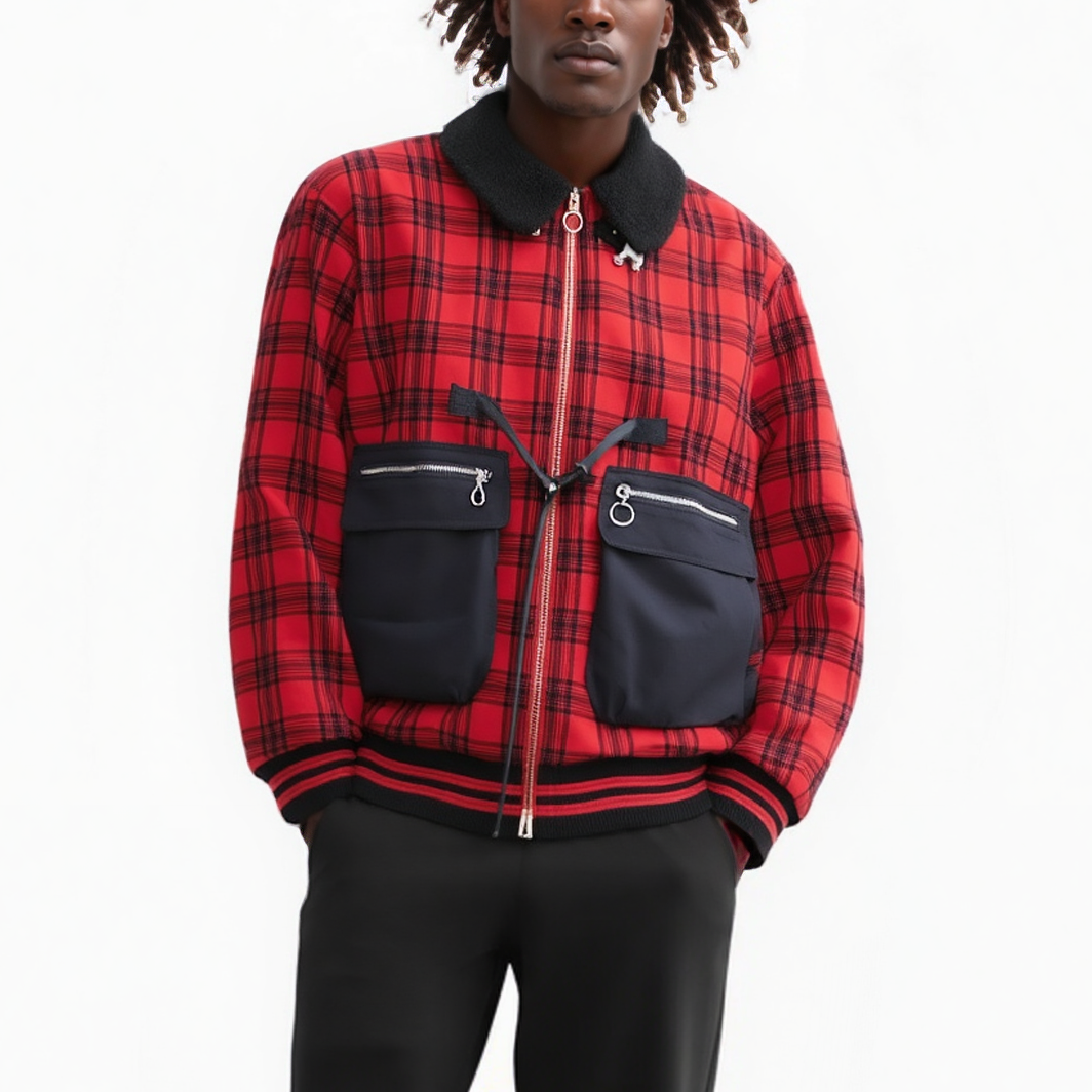 Konus Men's Sherpa Collar MA2 Jacket in Red