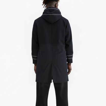 Men's Wool Blend Hooded Coat with Reflective Piping In Black