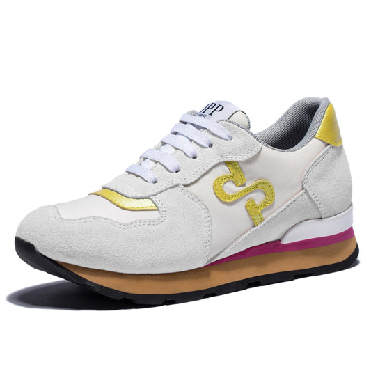 OPP Women Suede Leather Shoes Fashion Casual Lace-up Athletic Tennis Sports Gym Running Sneakers for Women White 6